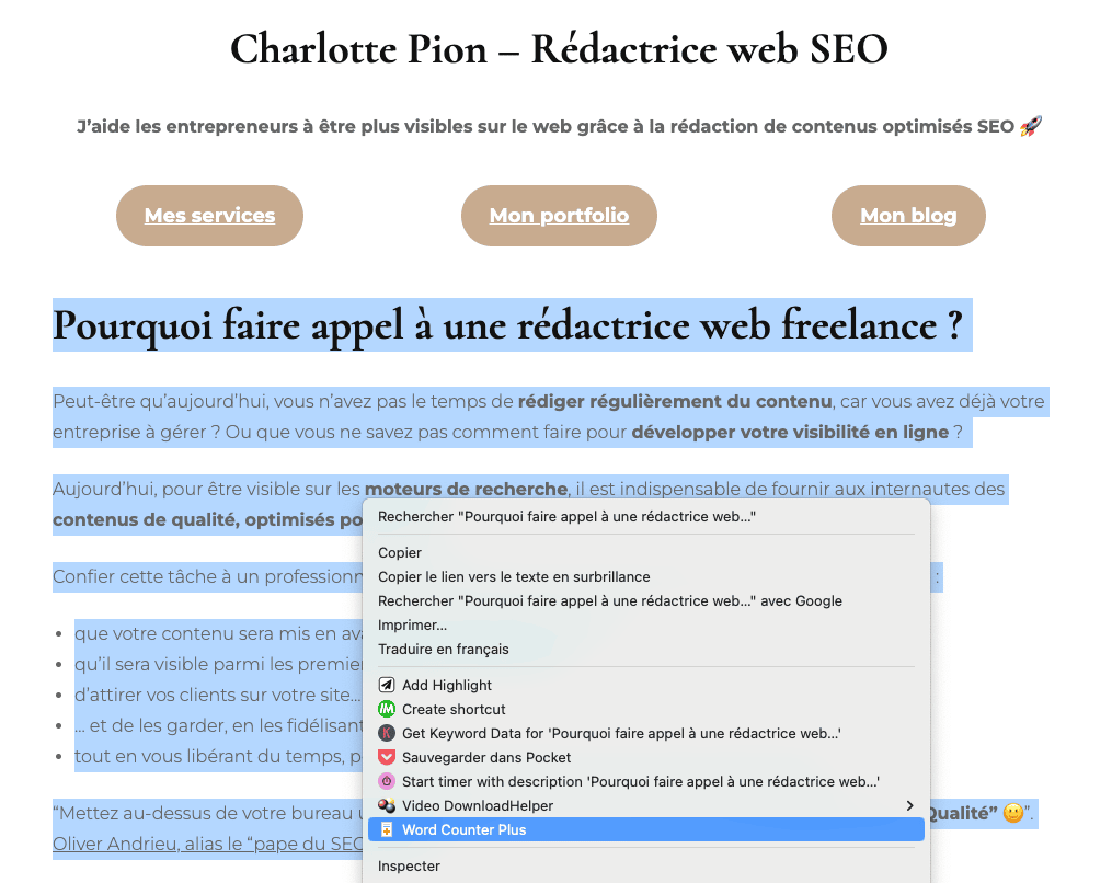 combien de mots pour un article de blog avec word counter plus
