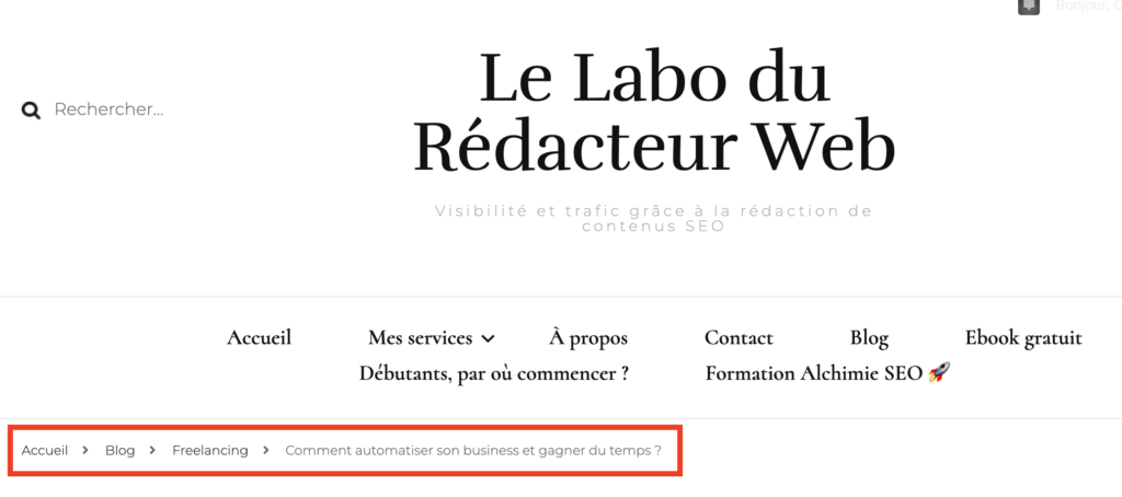 fil d'ariane seo sur mon site web