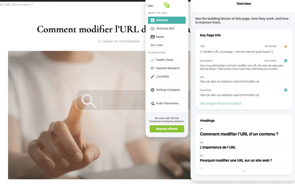 auditer une page web complete grace a l'extension chrome seo conductor